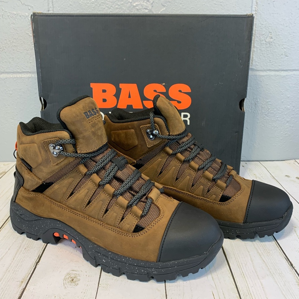 New Bass Outdoor Leather Work Hiking Hunting Boot Brown Black Men's Size 9.5